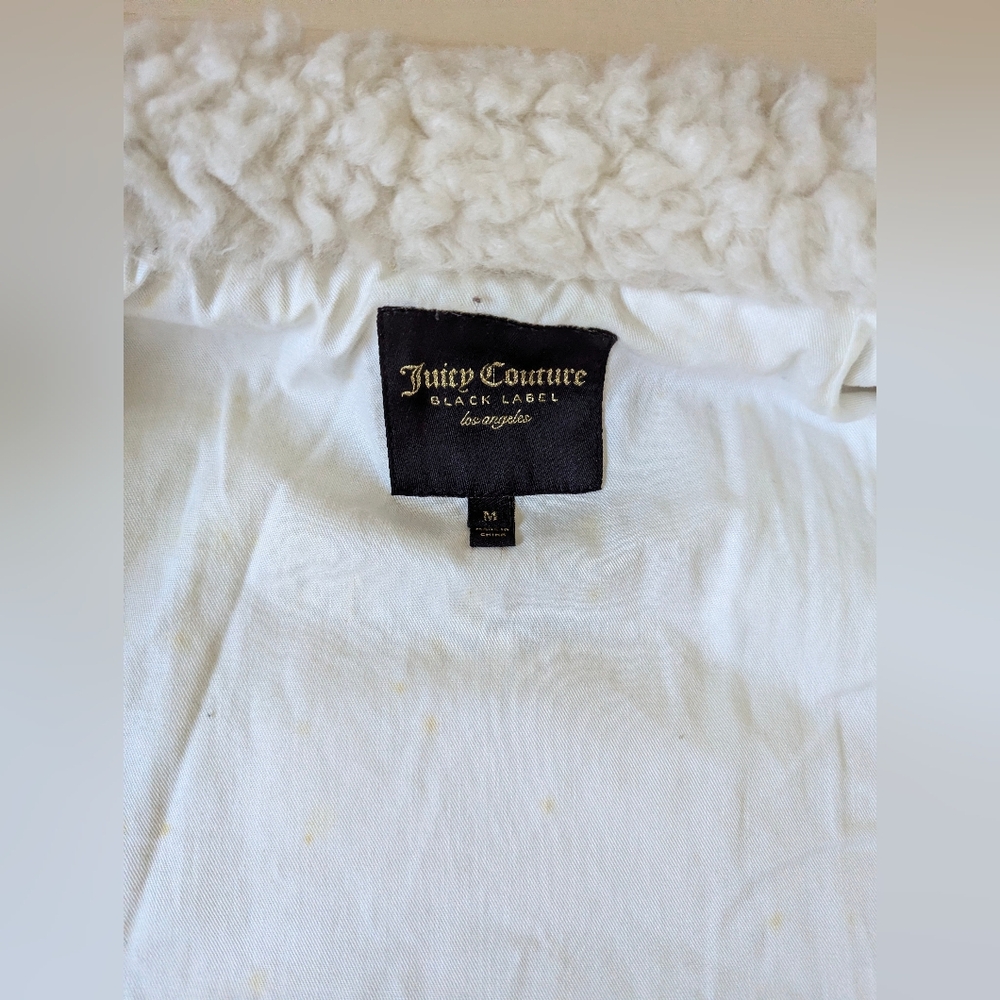 Juicy Couture Black label Medium Sherpa‎ White Bomber Jacket Gold Zipper - Picture 10 of 16